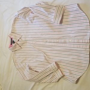 Lauren cotton top. 3/4 sleeve, white with pink and black stripes. Size M